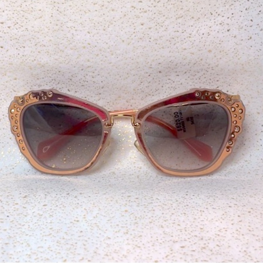 New Miu Miu MU04QS TV1-4K0 Matte Pink Butterfly Stone Frame Sunglasses Shades - Picture 12 of 15